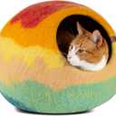 MEOWFIA Cat Cave  Premium Felt Cat Bed for Indoor Cats, Handmade 100% Merino Wool (Vivid Shades) (Large, Tucson Sunset)