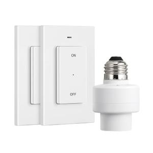 DEWENWILS Remote Control Light Socket, Wireless Light Switch for Pull Chain Light Lamp Fixtures, 100FT Range, No Wiring Needed, ETL Listed(2 Wall Mounted Switch+1 Socket, Shorter Version)