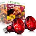 Leoterra 50w Reptile Night Heat Bulb Red Infrared Night Heat Lamp 10-20 Gallon Terrarium Use Thickened Glass (2-Pack) for Geckos, Frogs, Small Snakes,Bearded Dargon Night Use 2000+ Hours Service Life