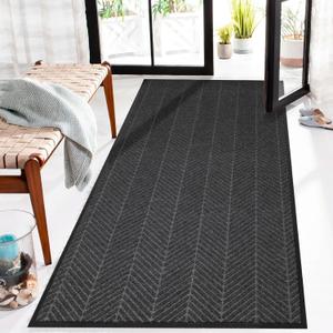 3 x 6 Heavy Duty Front Door Mat Indoor Outdoor Entrance, Easy Clean Non-Slip All Weather Commercial Floor Mat for Entryway, No Curling Waterproof Vinyl Welcome Mat (36" x 72", Charcoal Grey)