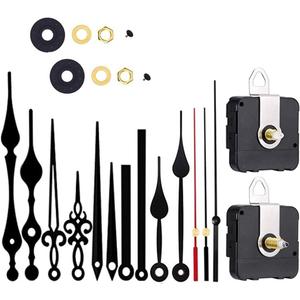 2 Pieces Silent Clock Movement Mechanism Long and Short Shaft with 6 Different Pairs of Hands DIY Clock Repair Parts Motor Replacemen (Black)