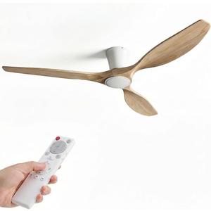 Skylike 52" Flush Mount Wood Ceiling Fan with Lights, 3 Blade Low Profile Rustic Ceiling Fan with Remote Control,Quiet Indoor/Outdoor Light Walnut Ceiling Fan for Patio,Porch, Gazebo, Bedroom