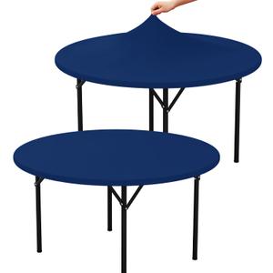 misaya 2 Packs Round Spandex Tablecloths, Stretch Elastic Tablecloth Cover Fits for 36"-44" Round Tables, Washable Polyester Table Cloth for Dining, Party, Outdoor and Indoor, Navy Blue