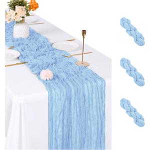 3 Pack Baby Blue Cheesecloth Table Runner, 17 x 108 inch, Semi Sheer Boho Cheese Cloth Fabric Table Runner Bulk for Wedding, Birthday, Party, Holiday, Home Decor (Baby Blue)