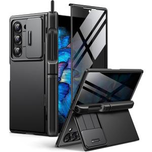 BERFY for Z Fold 6 Case with Screen Protector, Built-in S Pen Holder, Slide Camera Cover, Hidden Kickstand, Full Body Shockproof Slim Phone Case for Samsung Galaxy Z Fold 6, Black