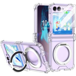 Designed for Galaxy Z Flip 6 Case Magnetic with Hinge Protection & Kickstand & Built-in 2 Screen Protector for Samsung Flip 6 Case Clear Protective Phone Cover for Z Flip 6 (Crystal)
