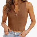 Imily Bela Womens Summer Zipper Knit Crop Tops Going Out Sweater Tank Fashion Sexy Y2k Sleeveless Shirts, Size M