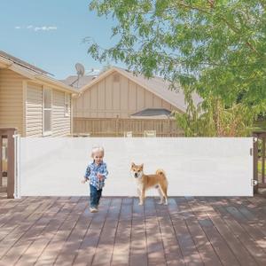 140 Inch Wide Retractable Baby Gates Retractable Dog Gate for Large Openings, Extra Wide Baby Gates for Dogs Indoor Retractable Gate Outdoor Pet Gate, Mesh Gates for Kids or Pets Dog Fence, White