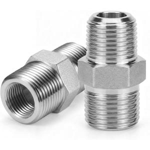 2PCS 1/2" NPT Male Hex Nipple Pipe Fittings - 316 Stainless Steel Industrial Grade 5000PSI Threaded Adapter for Air Compressor, Hydraulic & Gas Line Application