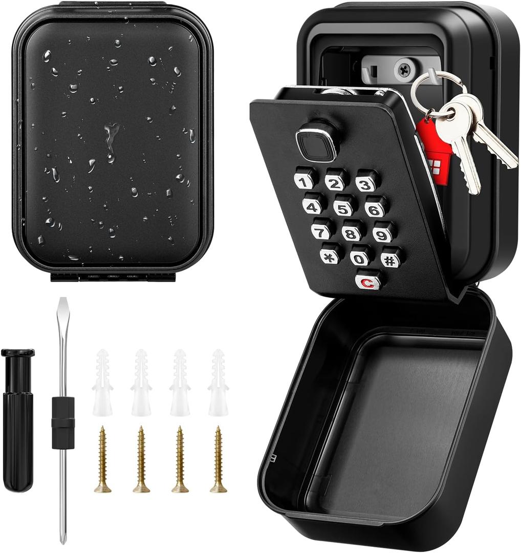 Key Lock Box with Code, Waterproof Sturdy Wall Mount Lock Box for Keys, Hide a Key Outside, 12-Digit Combination Lockbox Resettable Code Key Safe for Home, Office, Apartment, Warehouse