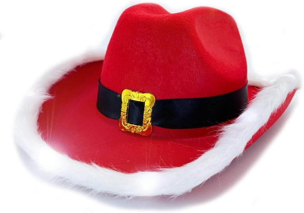 Led Flashing Christmas Red Santa Clause Western Holiday Light Up Hat For Halloween Costume Party Birthday Christmas