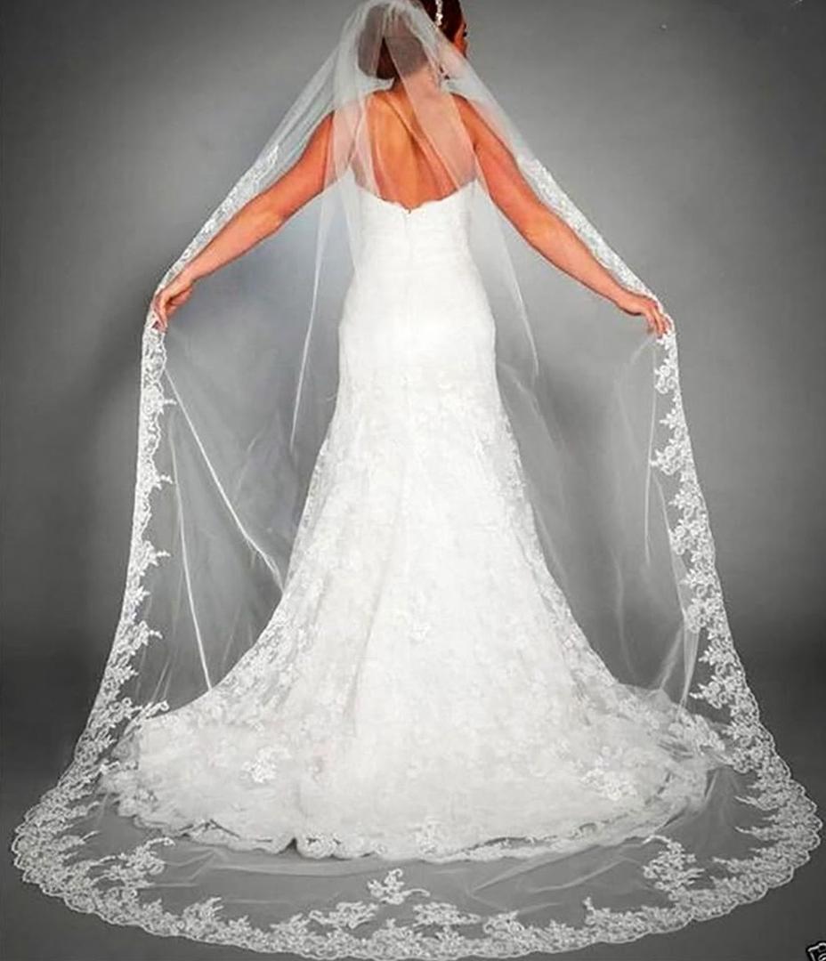 Ursumy 118" Bride Wedding Lace Veils Long Cathedral Veil Soft Tulle Bridal Veil with Comb (White)