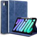 for Ipad (A16) 11th Gen 11 inch 2025 and Ipad 10th Generation 10.9-inch Case 2022 Genuine Leather Cover Protective Shell,Built-in Pencil Holder and Auto Wake/Sleep.Blue