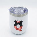 Cute Cartoon Mouse Gifts Initial A-Z Personalized Wine Tumbler Cup, Magic Mouse Printed 12 oz Stainless Steel Coffee Wine Tumbler Cup with Lid for Women Girls Mouse Lover Birthday Christmas Gift (Q)