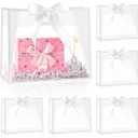 Ohuimrt 12 Pack Clear Plastic Gift Bags with Handles, Reusable Party Favor Bags with Ribbon for Wedding, Bachelorette Party, 12 x 10 x 5 Inch (White)