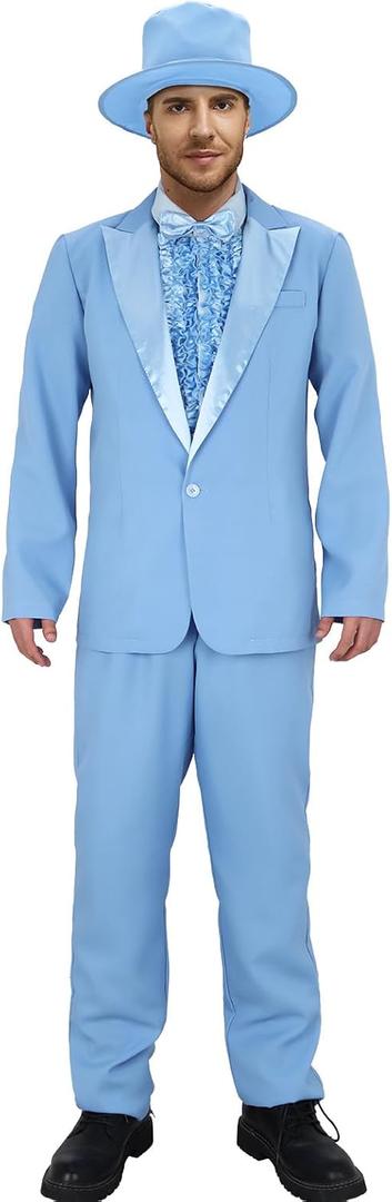 AMNPOLEN Men Lloyd and Harry Costume Blue Suit Orange Tuxedo Coat Hat Bow Tie 90s Movie Halloween Cosplay Outfit (Small) AMNPOLEN Men Lloyd and Harry Costume Blue Suit Orange Tuxedo Coat Hat Bow Tie 90s Movie Halloween Cosplay Outfit (Small)