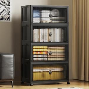 SAILUN 127Gal/508Qt Extra Large Stackable Storage Bins Folding Collapsible Storage Bins with a Lid, Closet Organizers and Storage Black 28" W x 1