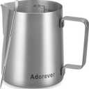 Milk Frothing Pitcher, 32oz Stainless Steel Milk Frother Cup Steaming Pitcher, Cappuccino Espresso Accessories Coffee Bar Barista Tools, Metal Steamer Cup Milk Jug with Latte Art Pen, Matte Steel