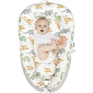 JIFTOK Baby Nests Lounger for Newborn, Snuggle Sleeping Bassinet for 0-24M, Breathable Portable Co Sleeping Bed, Baby Essentials Adjustable Infant Soft Cotton Loungers for Home & Travel -Dinosaurs