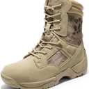 NORTIV 8 Mens Military Tactical Work Boots Hiking Side Zip Leather Outdoor Motorcycle Combat Boots Response (13, Camo Sand)