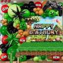Pixel Birthday Party Decorations Kit, Green Video Game Theme Tablecloth & Foil Fringe Curtains Backdrop Streamers for Boys Girls Game Lovers Table Cloth Cover Birthday Pixel Party Favors & Supplies