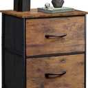 WLIVE Night Stand, Small 2 Drawer Dresser, Nightstand with Fabric Bins for Bedroom, Closet, Dorm, Rustic Brown Wood Grain Print, 11.8" D x 15.7" W x 20.9" H