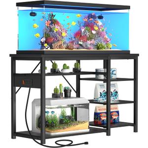 55-75 Gallon Aquarium Stand: 1000LB Capacity, Built-In Power Outlets, 3-Tier Shelves for Fish Tank Accessories Storage, Heavy-Duty Steel/Wood Hybrid for Fish & Reptile Tanks | Excludes Tank