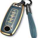 Lcyam Key Fob Cover Remote Case with Keychain Strap, Compatible with Nissan 2023 2024 Rouge Pathfinder Versa 5 Button Smart Car Key, Blue-Gray
