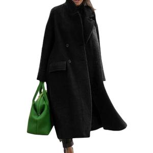 CHARTOU Women Oversized Long Winter Coats Warm Wool Blend Pea Trench Coat Overcoat (X-Large, Black)