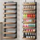 POKIPO 8 Tier Over The Door Pantry Organizer, 2 IN 1 Wall Mount or Hanging Spice Rack Seasoning Shelves with Adjustable Basket, Back of Door Organizer and Storage for Kitchen Cabinet and Room Closet (Black)