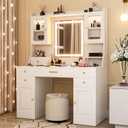 Wakefit Vanity Desk with Mirror and Lights, 42IN Makeup Table with 6 Drawers and 2 Cupboard Storage, Vanity Makeup with Power Outlet | LED Light with 3 Color Modes | Adjustable Brightness | White