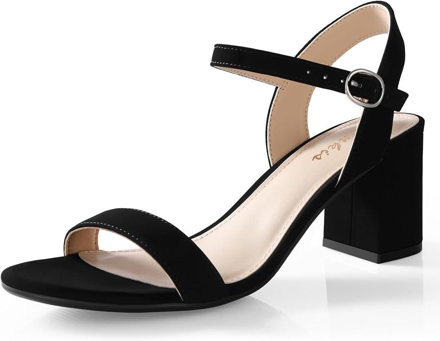 Ankis Nude Black Heels, 2.5'' Block Chunky White Clear Silver Heel Dressy Open Toe Heels For Women Ankle Strap Low Short Thick Strappy Dress Comfortable Sandal Casual Party Wedding Event Summer Shoes 7.5