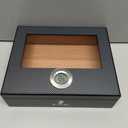 XIFEI Cigar Humidor, Glass Top Carbon Fiber Texture with Digital Hygrometer, Including Cigar humidifier, Divider, Cedar Wood Humidor Box, Holds 25-35 Cigars (9IN*7.5 * 2.8)