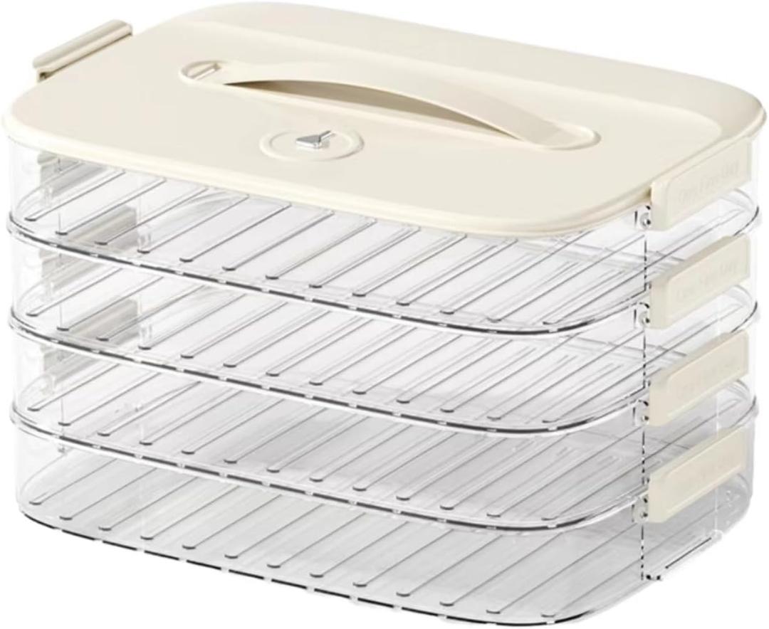 MANHONGYU 4-layer Food Storage Container, Dumpling Box, Cookie Container, Transparent Food Preservation Box for Kitchen and Refrigerator, Stackable Snack Container with Lid，Good Sealing, Heighten