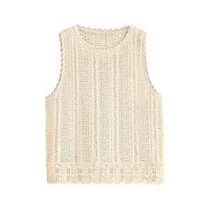 KIRUNDO Beach Vacation Clothes for Women Spring Summer Crochet Sweater Vest Tank Tops Cover Ups Resort Cruise Outfits 2025 (Medium, Beige)