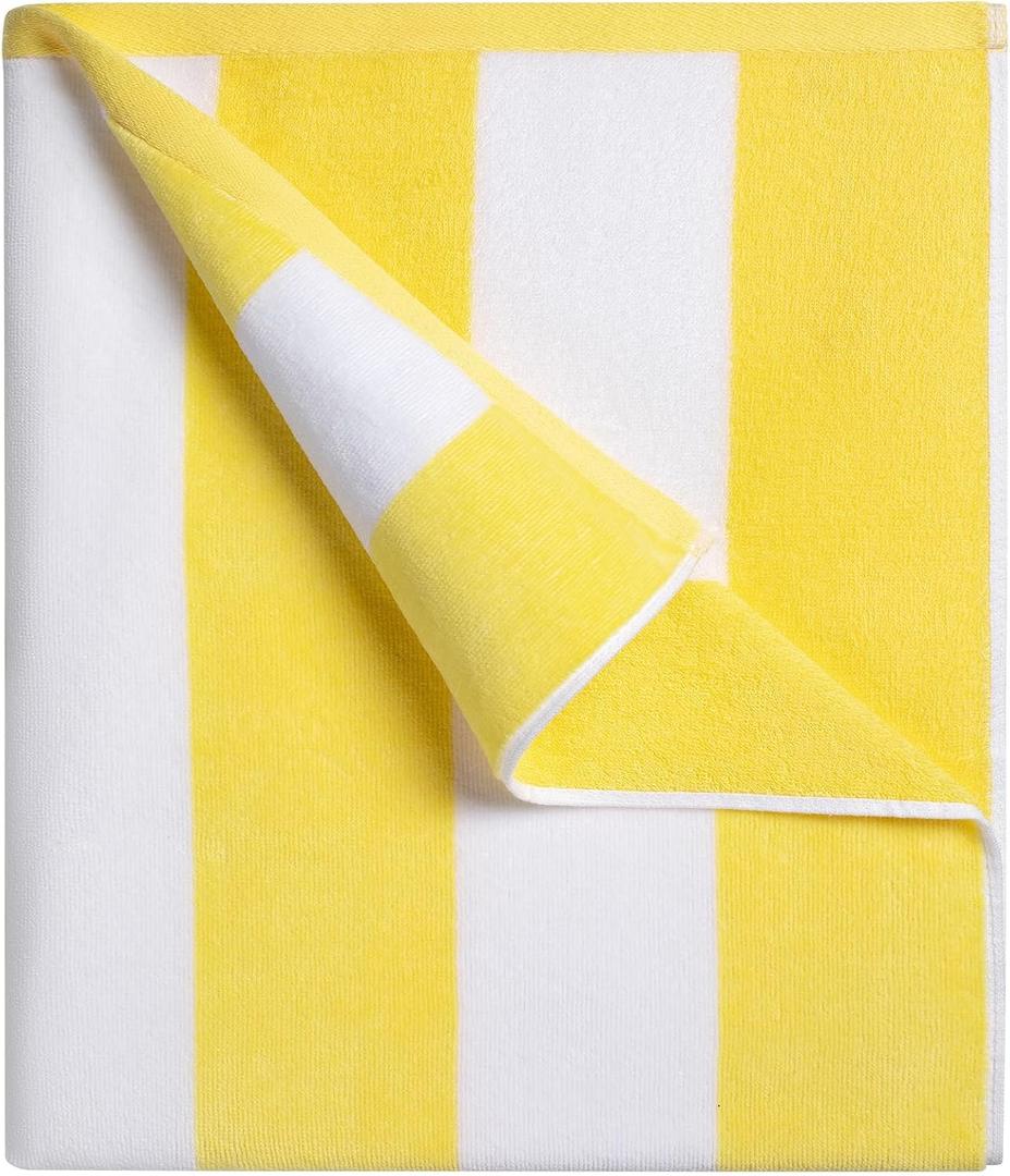 cabanana Large Oversized Beach Towel - 35 x 70 Inch Cotton Pool Towel, Yellow Striped Soft Cabana Swim Towel