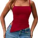 3 x PRETTYGARDEN Women's Summer Spaghetti Strap Tank Tops Sleeveless Camisole Blouses Asymmetrical Going Out Basic Tank Shirt (Red, S)