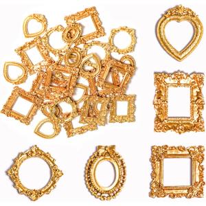 25Pcs Vintage Resin Picture Frame Mini Antique Photo Frame DIY Small Picture Frames Mini Vintage Frame Antique Photo Frames for Jewelry Display Photography Wall Decor (25, Gold)