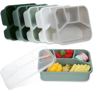 Honeydak 5 Pack Snack Containers 4 Compartment Bento Snack Boxes Reusable Lunchable Containers with Lids Divided Meal Prep Lunch Food Storage Box for School Work Travel(Sage,Mixed)