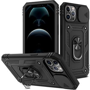 for iPhone 13 Pro Max Case with All-Angle Rotating Kickstand & Sliding Camera Cover - Heavy Duty Shockproof Protective Cover, Black