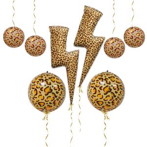 8pcs 4D Leopard Print Aluminum Foil Balloons Set Cheetah Gold Ribbon Wild One Jungle Animal Decorations for Safari Theme Wild One Cheetah Zoo Theme Leo Birthday Party Supplies