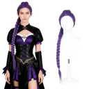 Anime Cosplay Wig Pre-Styled One-Piece Design - Heat Resistant Purple Braided Synthetic Hair with Adjustable Net | Ready to Wear for Halloween, Conventions, Costume Parties