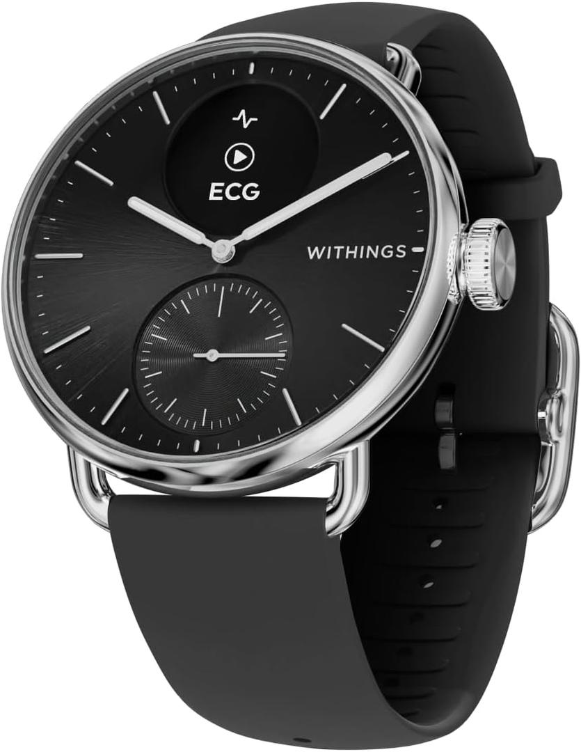 Withings ScanWatch 2 - Hybrid Smart Watch, Heart Rate Monitoring, Fitness Tracker, Cycle Tracker, Sleep Monitoring, GPS Tracker, 30-Day Battery Life, Android & Apple Compatible, HSA/FSA (Black)