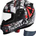 TRIANGLE Kids Motorcycle Helmets Youth Full Face Helmet Lightweight with 2 Visors DOT Approved (Large, Gray White)