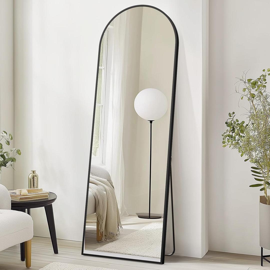 Arched Full Length Mirror, 71 x 26 inch Floor Mirror with Aluminum Alloy Thin Frame, Full Body Mirror for Wall Bedroom Dressing Home Decor, Black