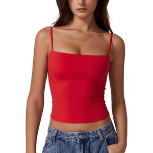 QINSEN Women's Double Lined Basic Tank Top Adjustable Spaghetti Straps Sleeveless Camisole Shirts