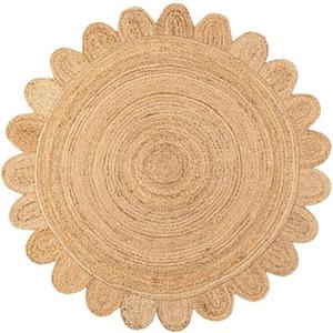 Jaipur Weaver Group 2x2 Ft Feet Natural Jute Scallop Round Rug, Scalloped 'Natural' Edge Color Braided Reversible Rivo Rug Boho Large Circular Handmade Area Rugs, MERN-1-2x25