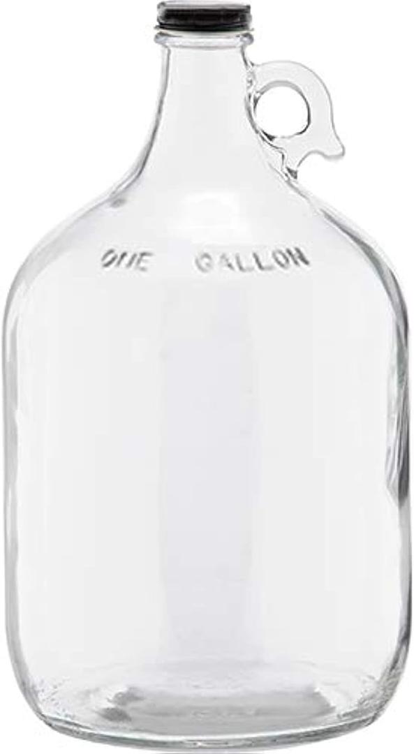 1 Gallon (128oz) Glass Fermenting Jug with Handle, Black Polyseal Lid & Cap (Pack of 1)