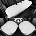 3PCS Car Seat Cover Nappa Leather Front & Back Seat Covers for Tesla Model Y 2020-2024 Seat Cover Bottom, Original White Color Heavy Duty Seat Cushion Protector Without Backrest (Model Y White)