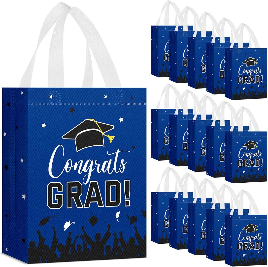 Shinylin 24 Pcs Graduation Gift Bags 2026 Reusable Graduation Bags Bulk with Handles, Nonwoven Congrats Grad Party Favor Tote(Royal Blue)
